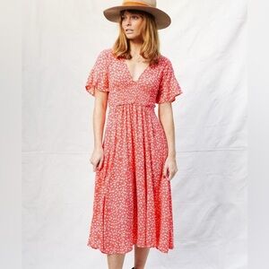 Free People In Full Bloom Midi Dress size small, dark coral/pink